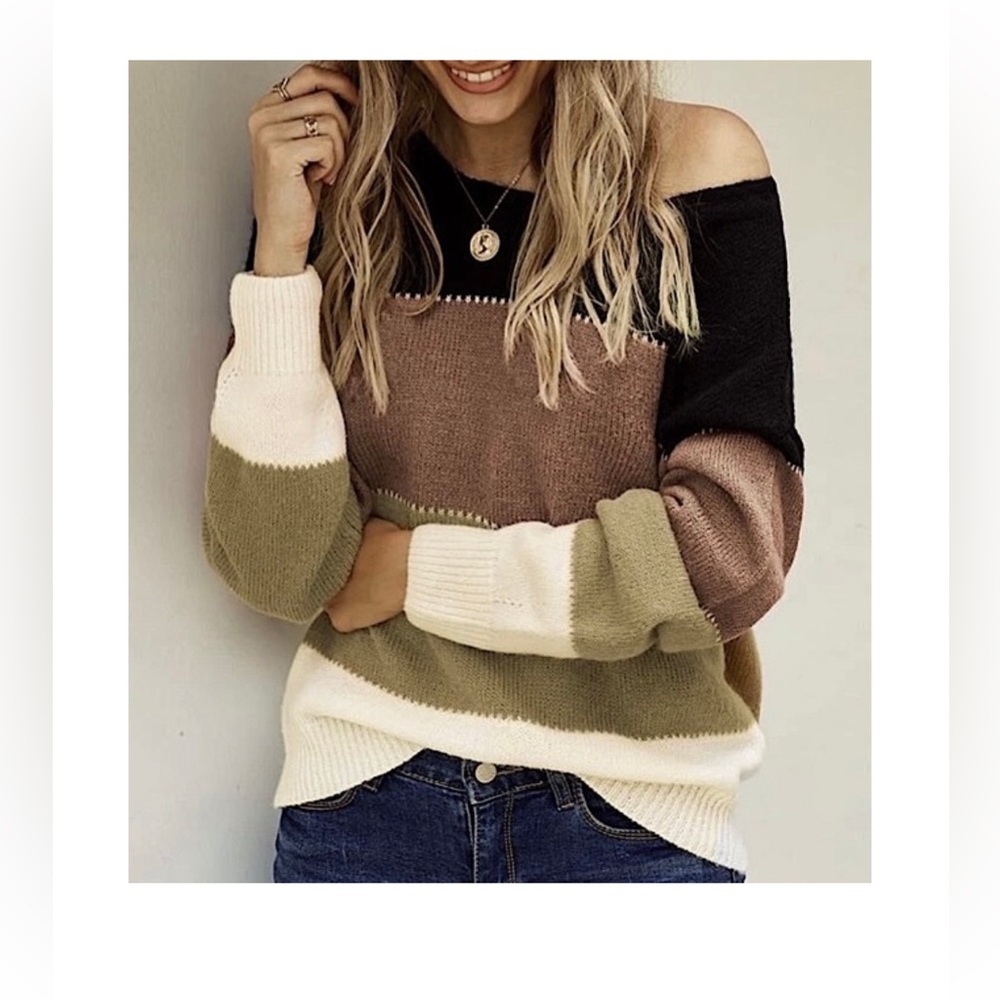 #4075 Color Block Drop Shoulder Sweater Top